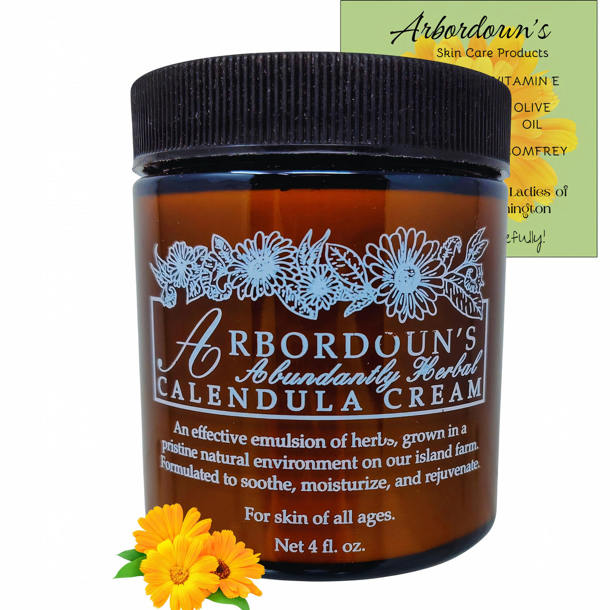 Arbordoun Calendula Cream amber jar for everyday skin soothing and gentle nourishment