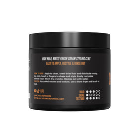 Arcadian Grooming Clay Pomade backview shows compact 4oz tub.