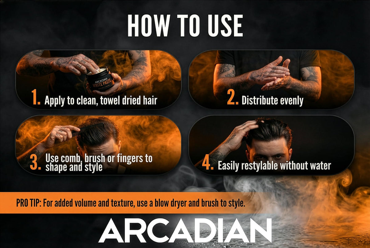 Arcadian Grooming Clay Pomade matte finish delivers natural, non-greasy texture.