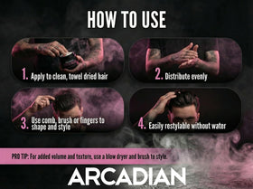 Arcadian Grooming Matte Paste application demonstrates reworkable hold throughout the day.