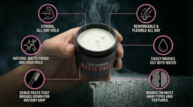 Arcadian Grooming Matte Paste jar showcases natural matte finish for versatile styling.