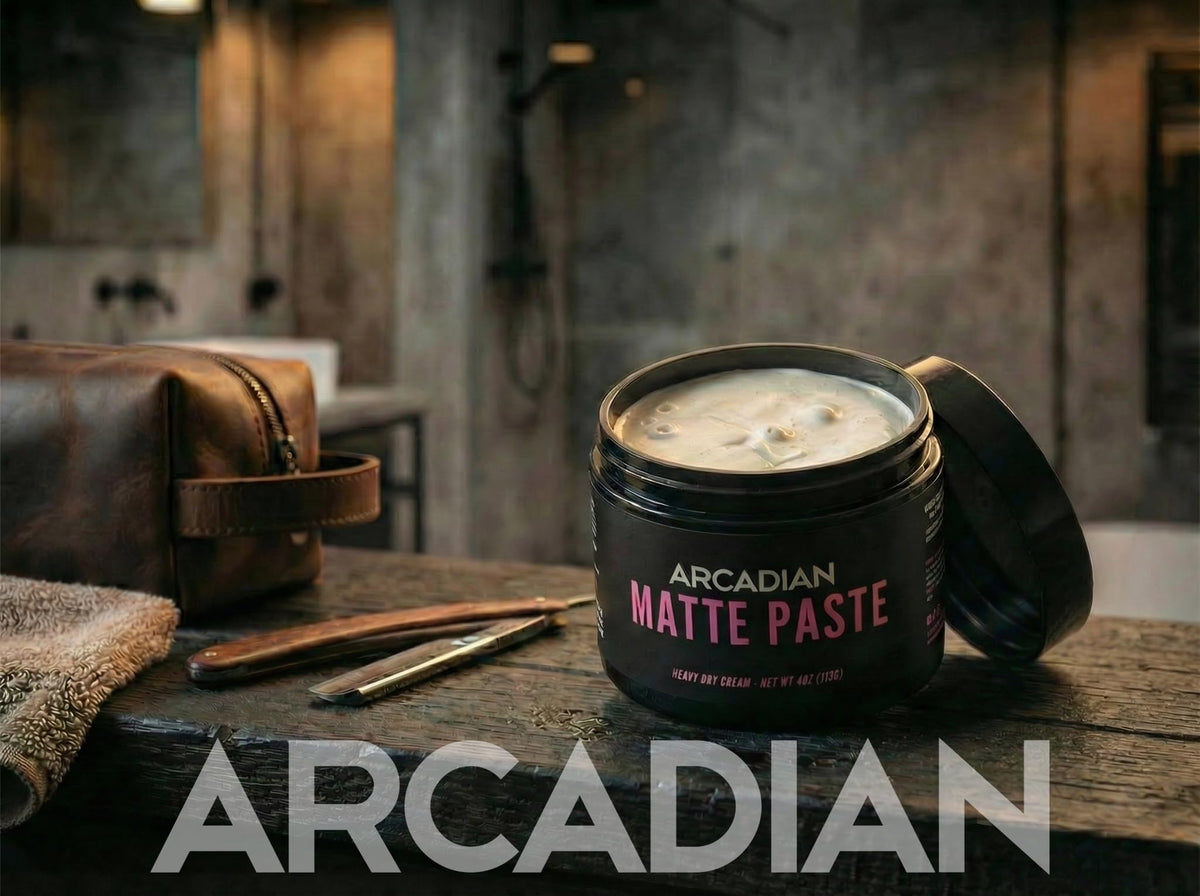 Arcadian Grooming Matte Paste finish shows true matte look on styled hair.