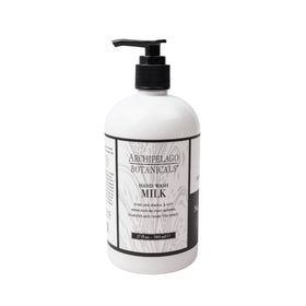 Archipelago Botanicals Hand Wash Milk bottle pour highlights daily cleansing