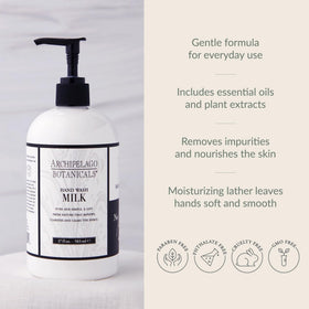 Archipelago Botanicals Hand Wash Milk lather-action demonstrates dirt and oil removal