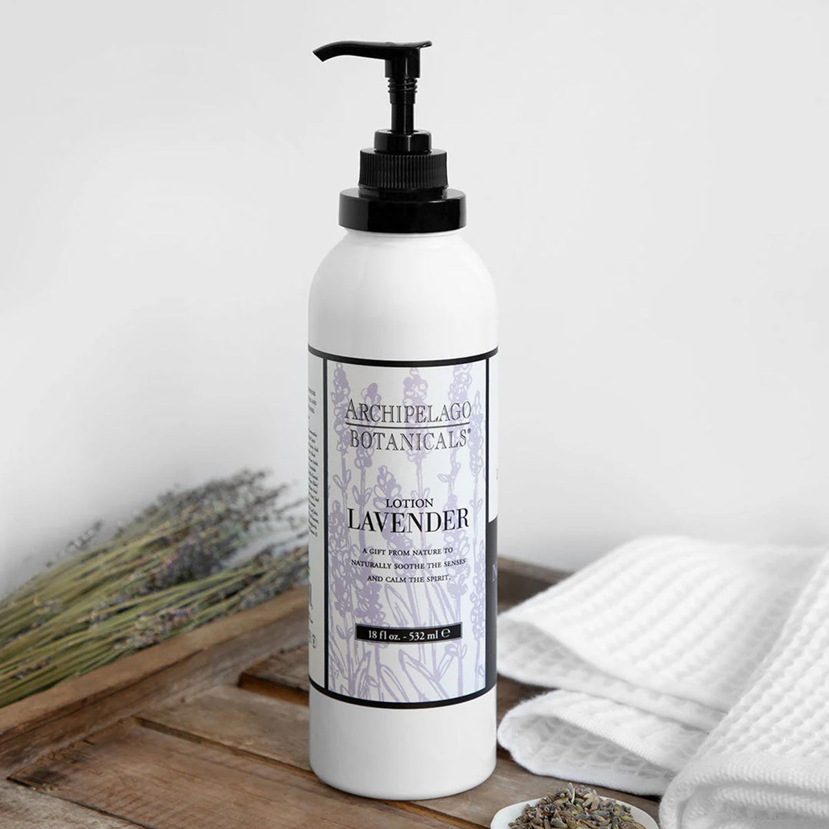 Archipelago Botanicals Lavender Lotion texture closeup shows creamy, non-greasy finish for soft skin.