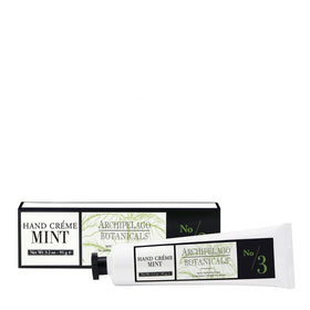 Archipelago Botanicals Morning Mint Hand Crème packaging highlights premium ingredients and luxurious design.