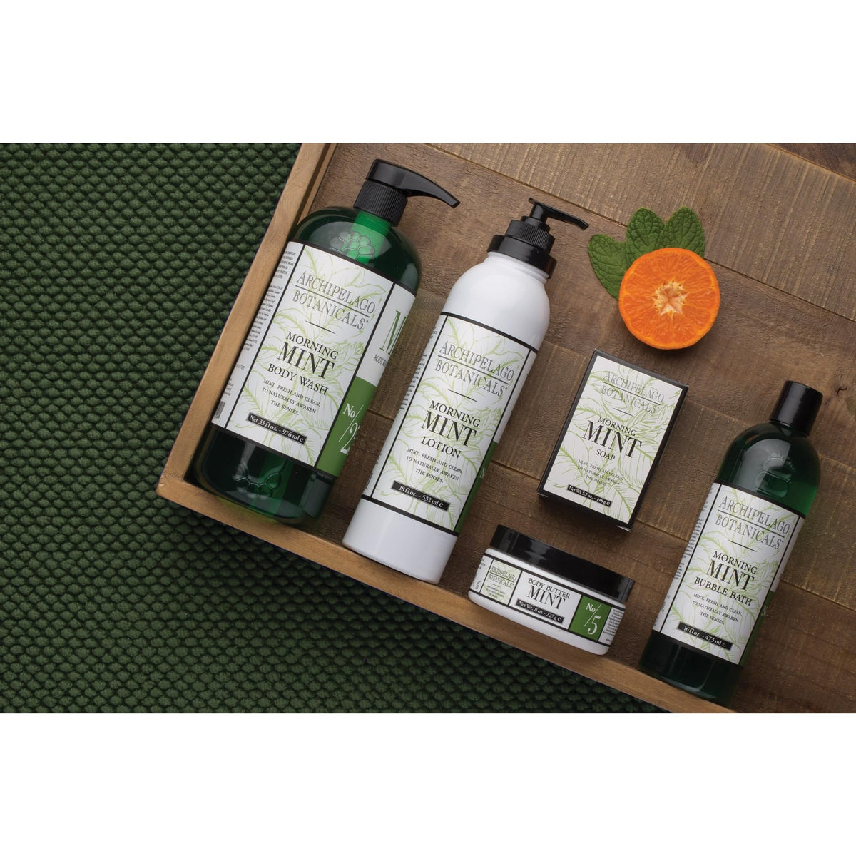 Tea leaf detail highlights botanical ingredients behind the refreshing formula.