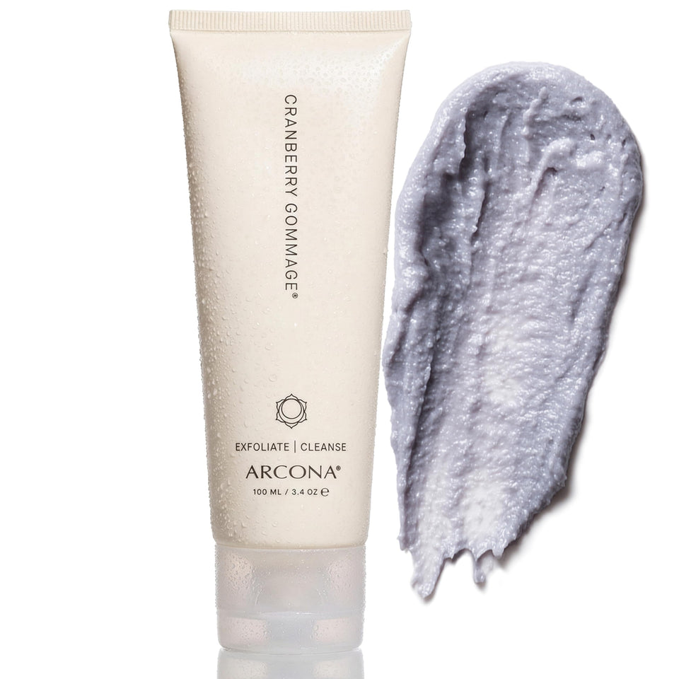 ARCONA Cranberry Gommage bottle shown for purifying exfoliation and radiant skin.