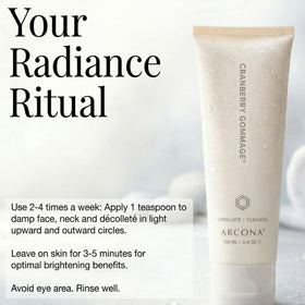 Gently exfoliating beads in ARCONA Cranberry Gommage applied on smooth porcelain skin.