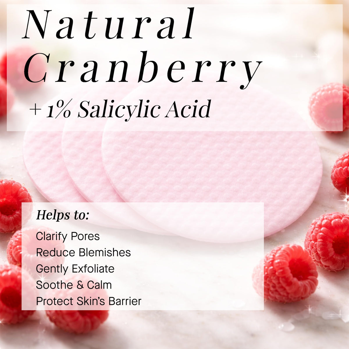 ARCONA Raspberry Clarifying Pads bottle image displaying raspberry extract benefits for skin.