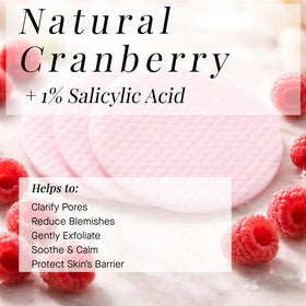 ARCONA Raspberry Clarifying Pads bottle image displaying raspberry extract benefits for skin.