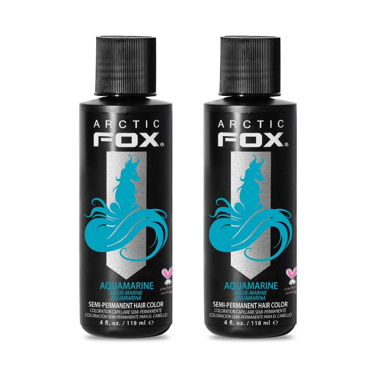 ARCTIC FOX Aquamarine bottle closeup highlighting vegan, cruelty-free color for bold mermaid-inspired looks.