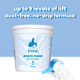 ARCTIC FOX Bleach Please packaging shown with dust-free, no-drip formula for home use.