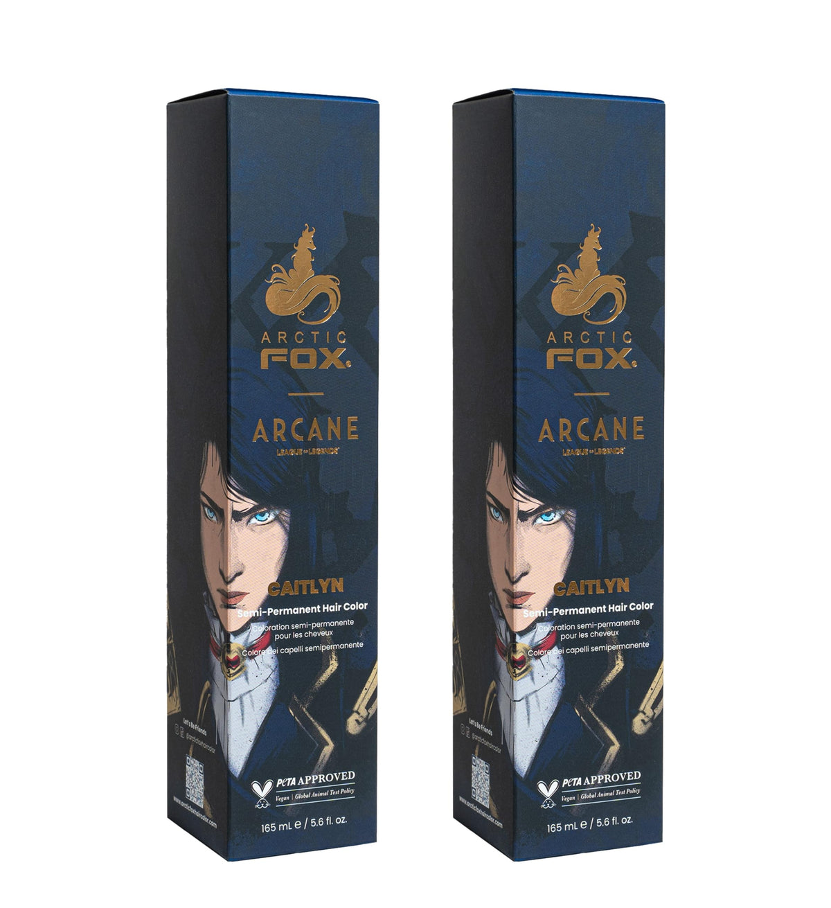 Arctic Fox Caitlyn deep navy blue dye bottle for vibrant semi-permanent color.