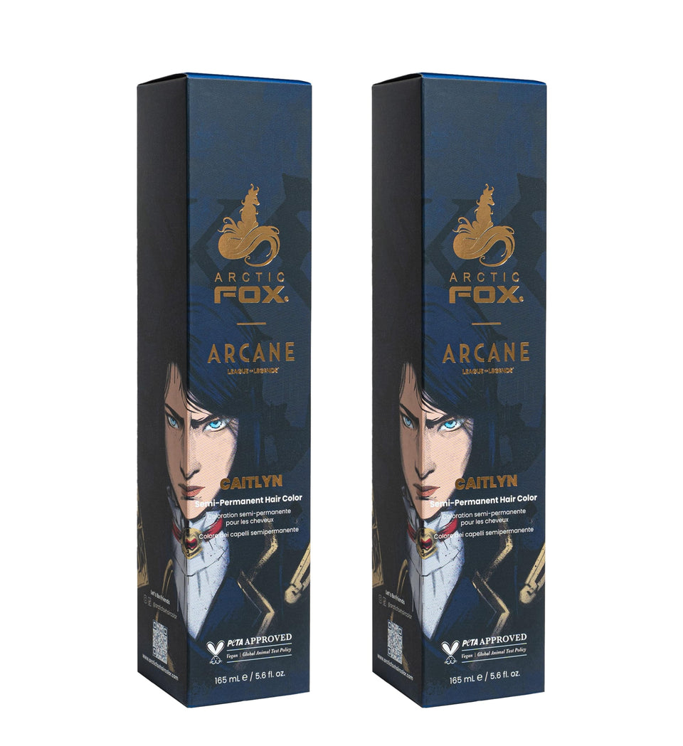 Arctic Fox Caitlyn deep navy blue dye bottle for vibrant semi-permanent color.