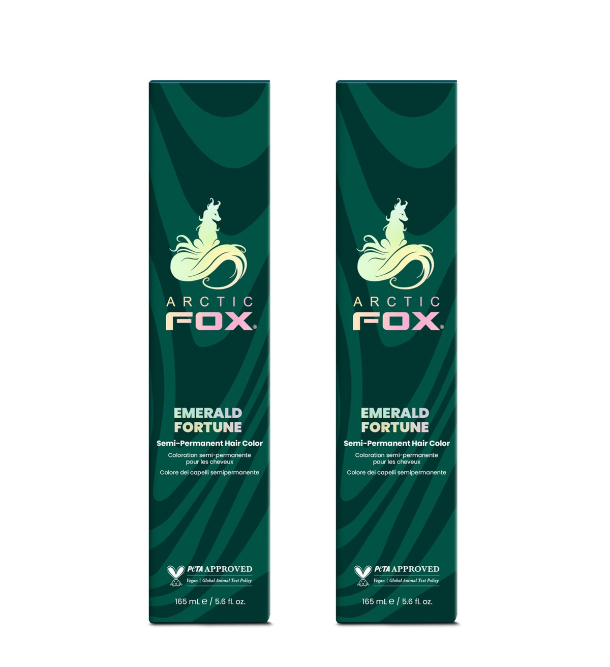 ARCTIC FOX Emerald Fortune application on hair for vibrant teal color and conditioning shine.