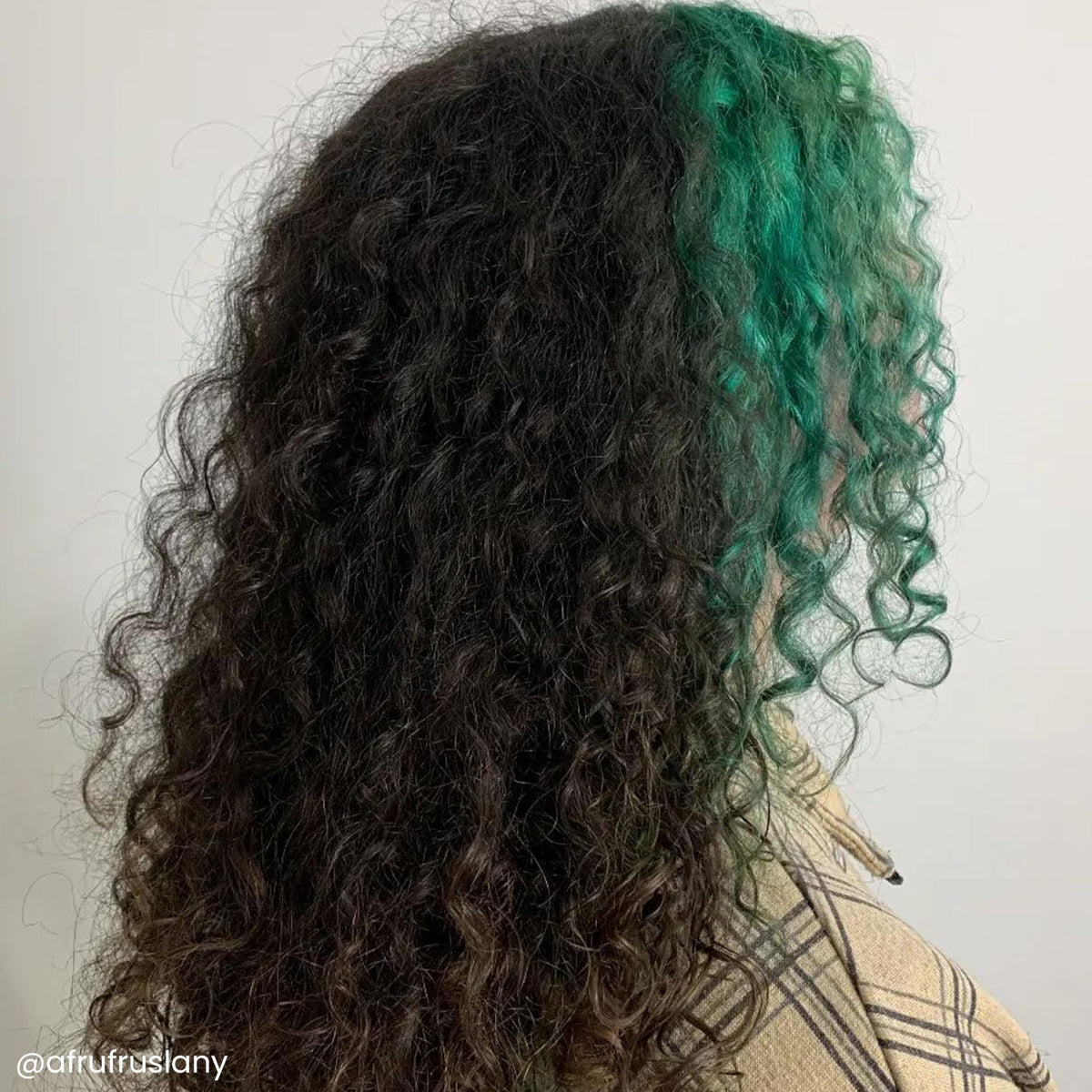 Color result on light to dark hair with Emerald Fortune teal tones.