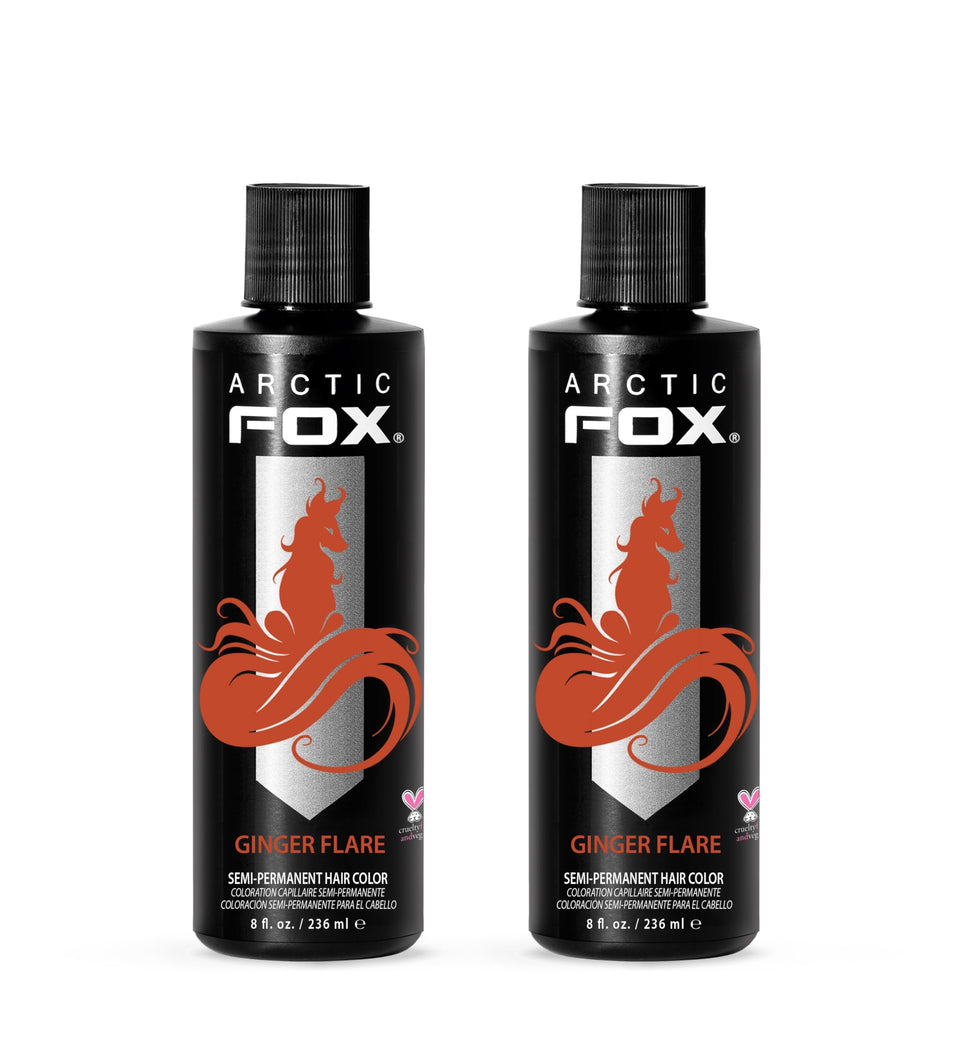 Arctic Fox Ginger Flare bottle shows vibrant orange shade options for hair