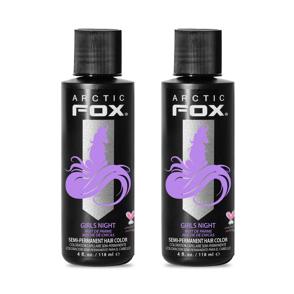 Arctic Fox Girls Night pastel lilac dye bottle ready for platinum blonde hair