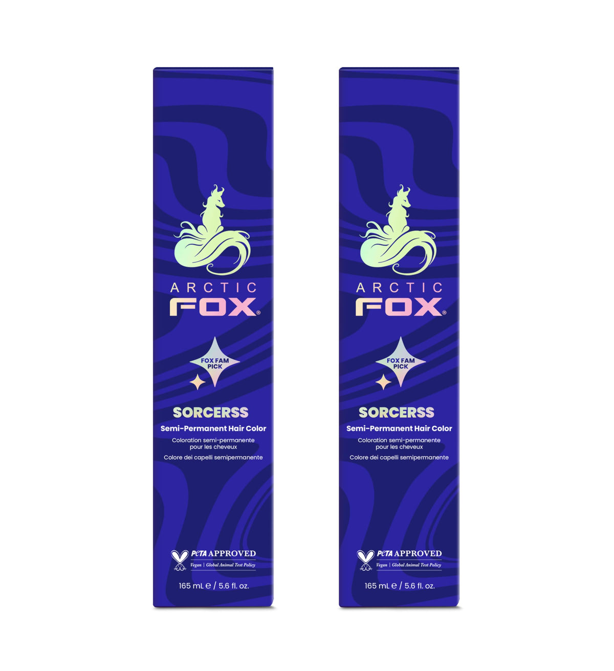 Arctic Fox Sorceress Midnight Blue dye bottle: bold color payoff for statement looks.