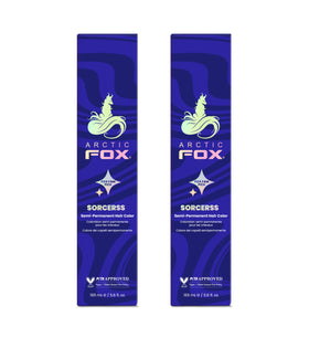 Arctic Fox Sorceress Midnight Blue dye bottle: bold color payoff for statement looks.