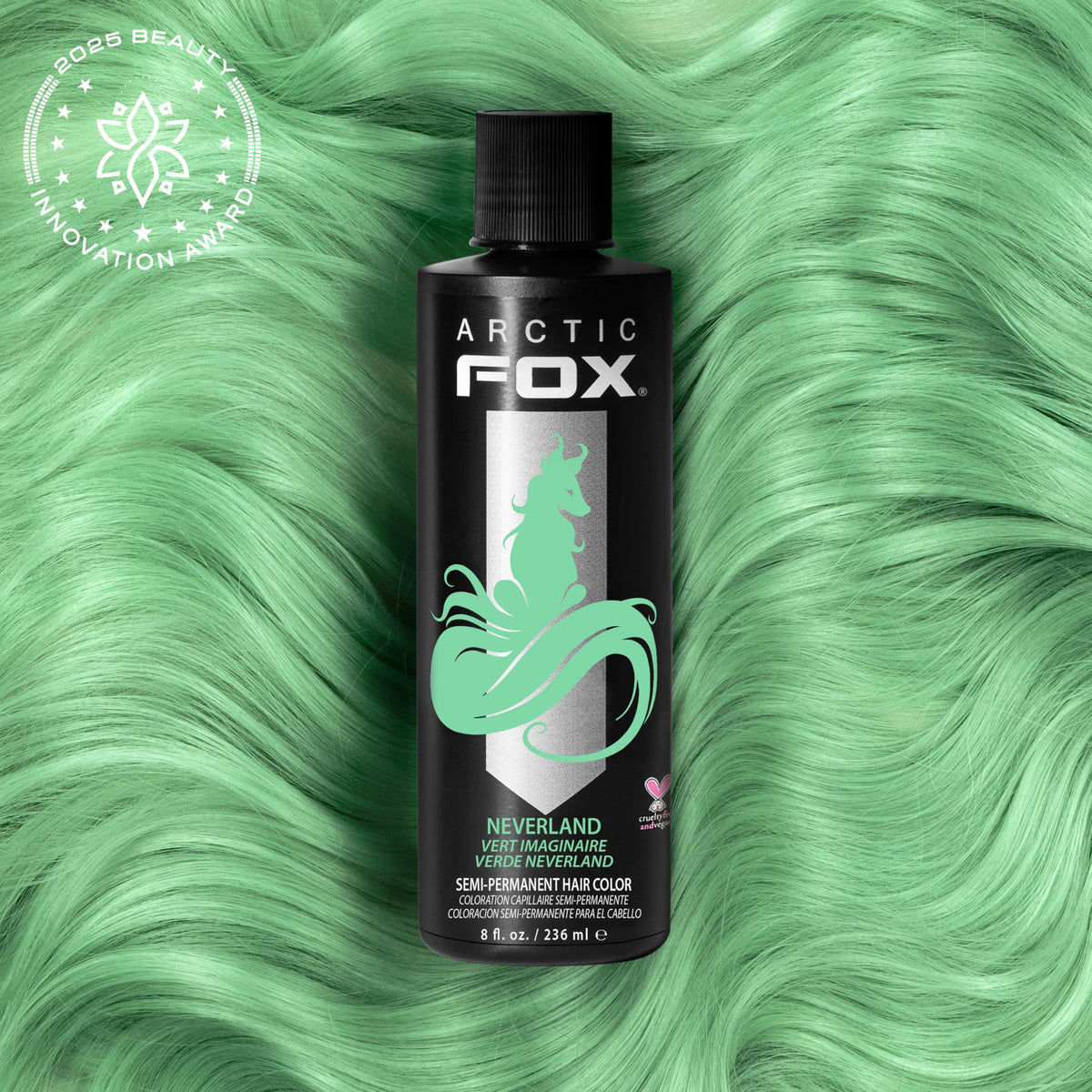 ARCTIC FOX Neverland swatch on platinum hair shows best pastel payoff.