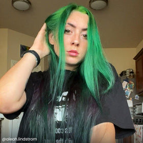 Arctic Fox Phantom Green on light hair for bold emerald vibrancy