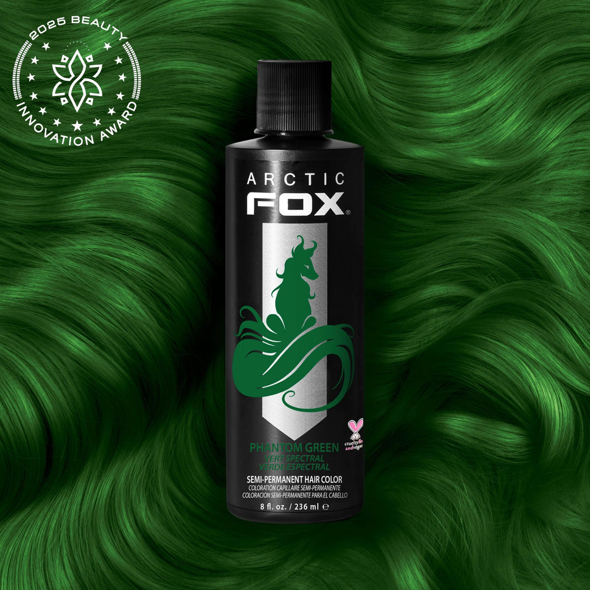 Arctic Fox Phantom Green packaging highlights vegan, ammonia-free formula