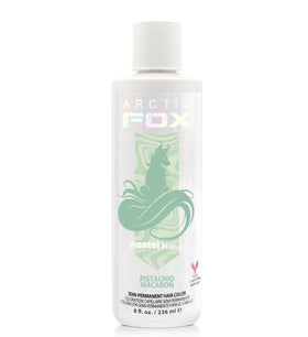 Arctic Fox Pistachio Macaron bottle close-up, vivid pastel mint color preview.