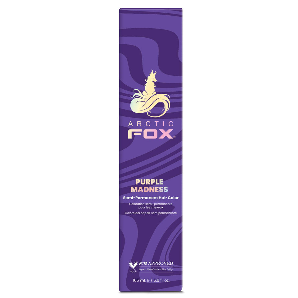 ARCTIC FOX Purple Madness bottle pour reveals bold violet tone for vibrant results on pre-lightened hair