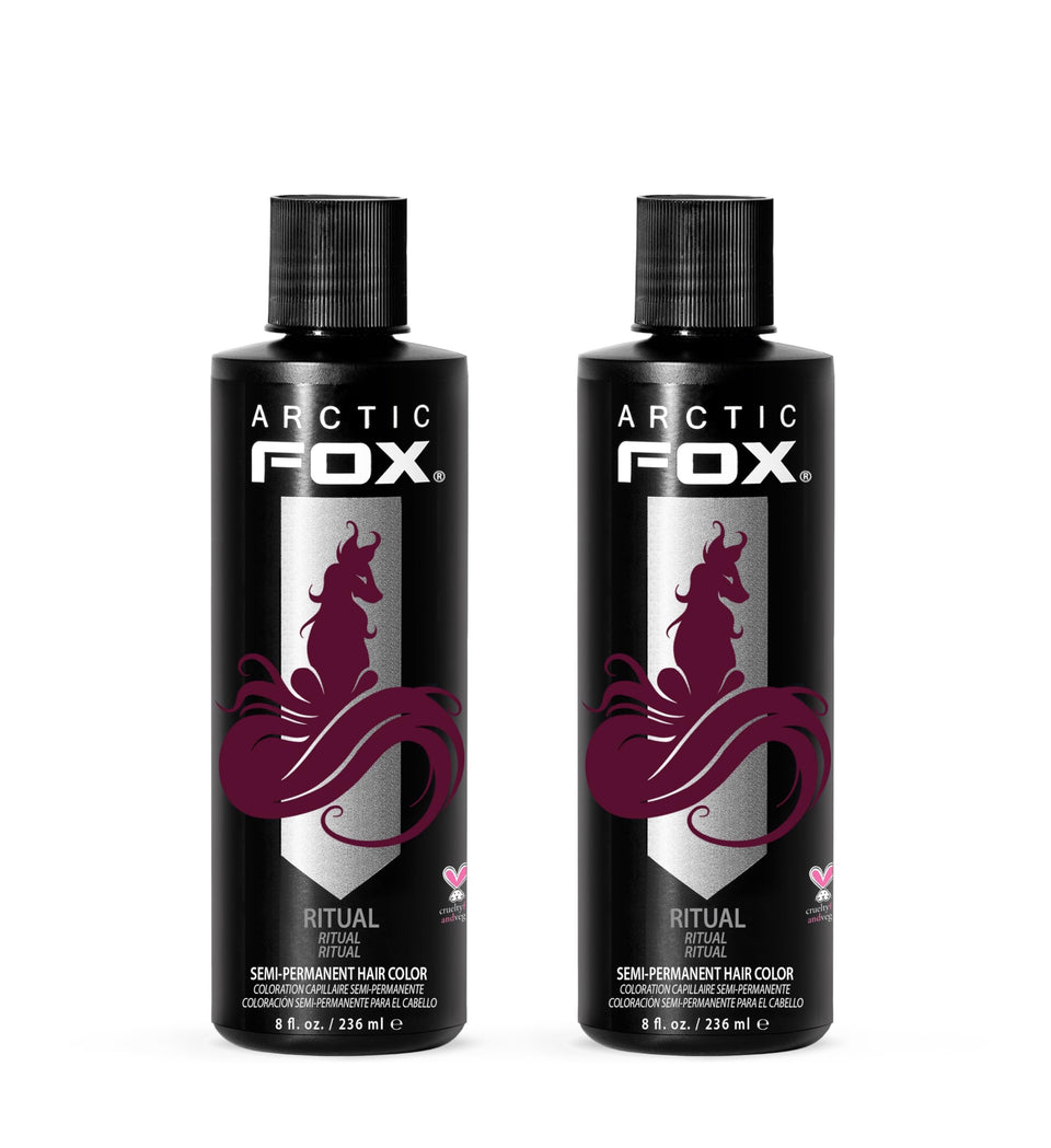 Arctic Fox burgundy dye bottle delivering vibrant color with vegan conditioning.