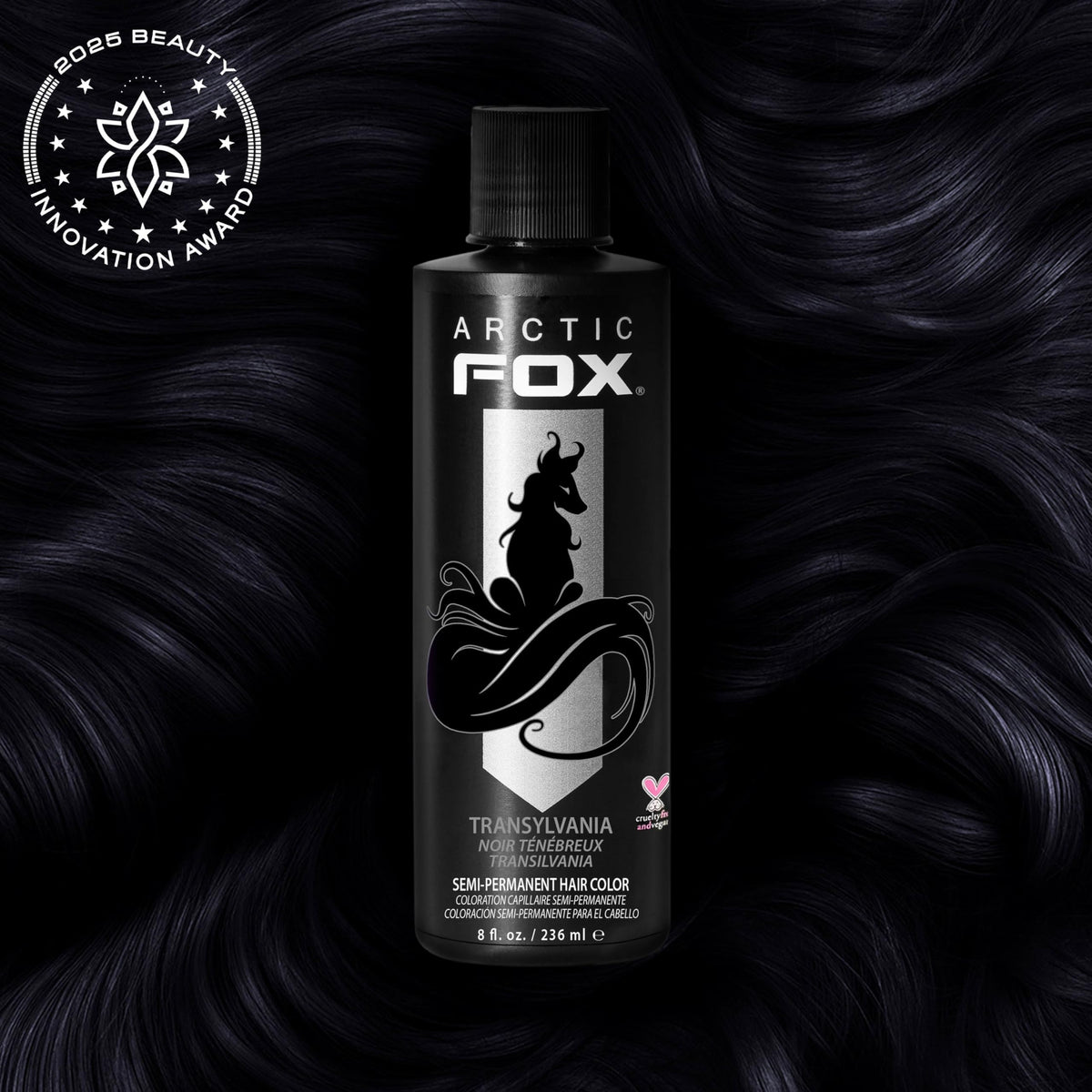 ARCTIC FOX Transylvania Black cream dye demonstrates easy, even coverage for salon-quality results at home