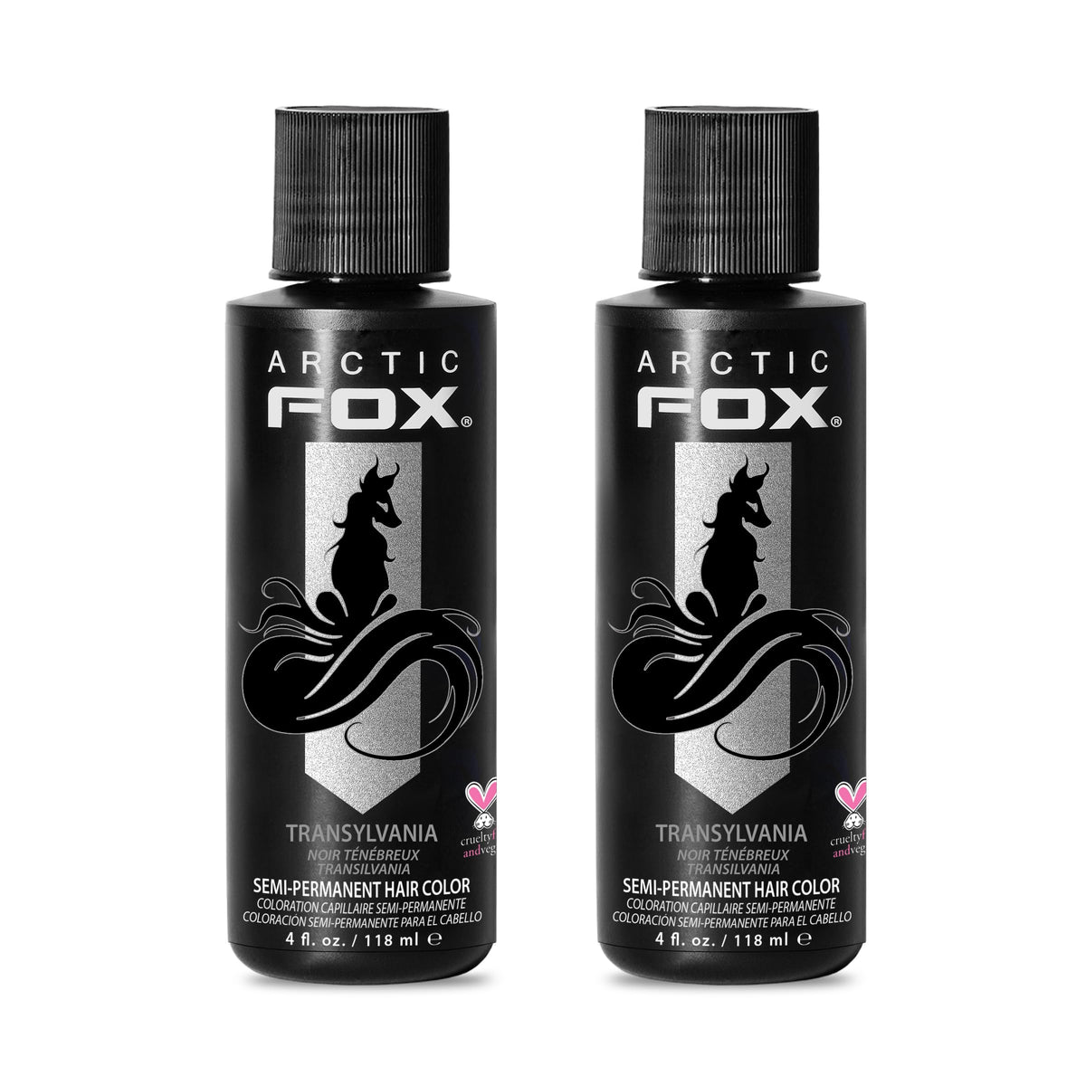 ARCTIC FOX Transylvania deep jet-black color on light hair.