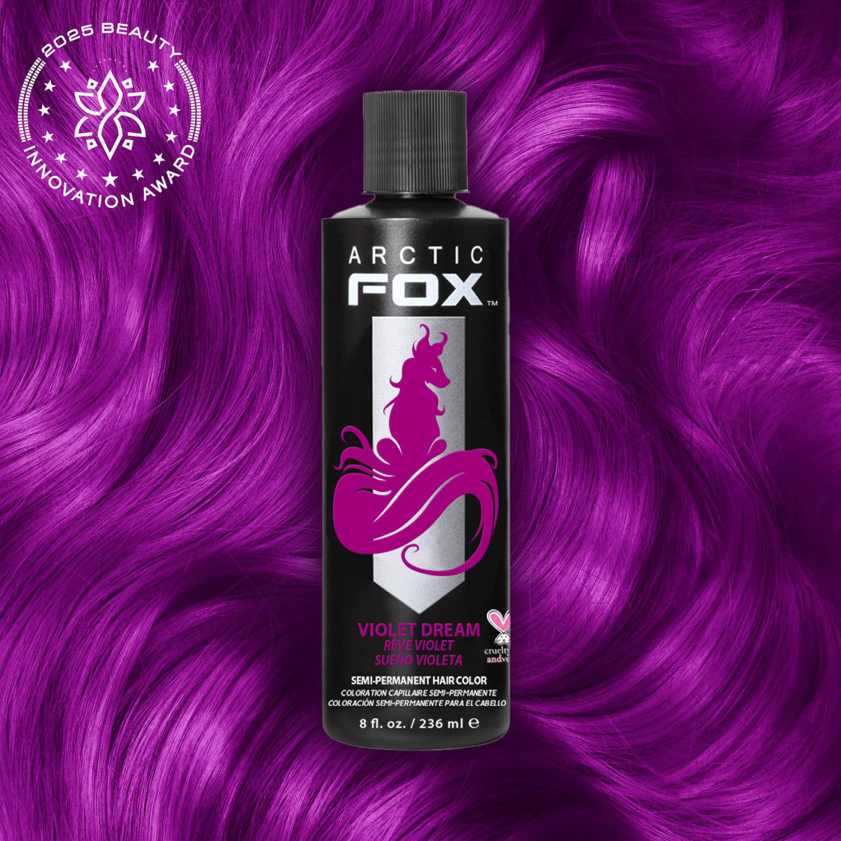Pouring Violet Dream dye from the bottle during preparation.