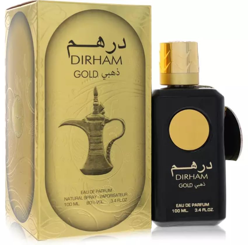 Ard Al Zaafaran Dirham Gold packaging on shelf, versatile fragrance for any occasion.