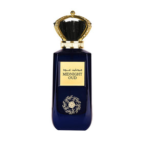 Ard Al Zaafaran Midnight Oud bottle front view, premium packaging evokes luxury fragrance