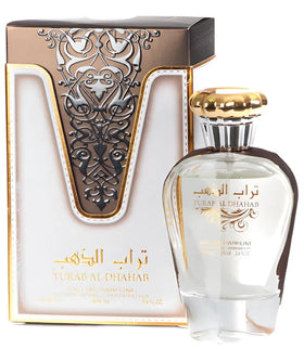 Ard Al Zaafaran Turab Al Dhahab top notes shimmer with citrus-coconut brightness.