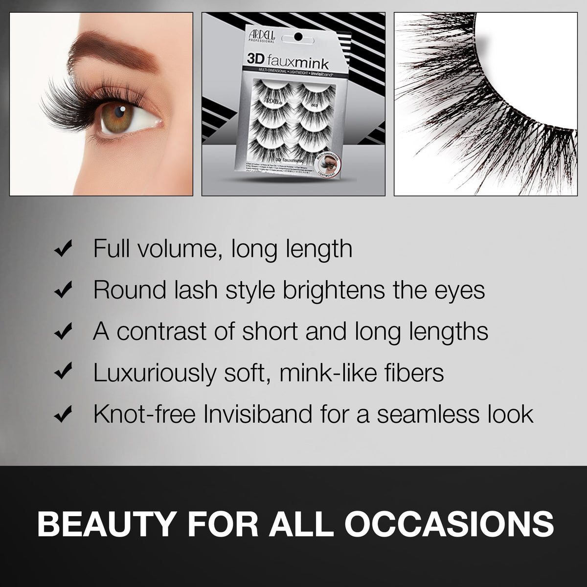 Ardell 3D Faux Mink 863 criss-cross styling creates natural fullness.