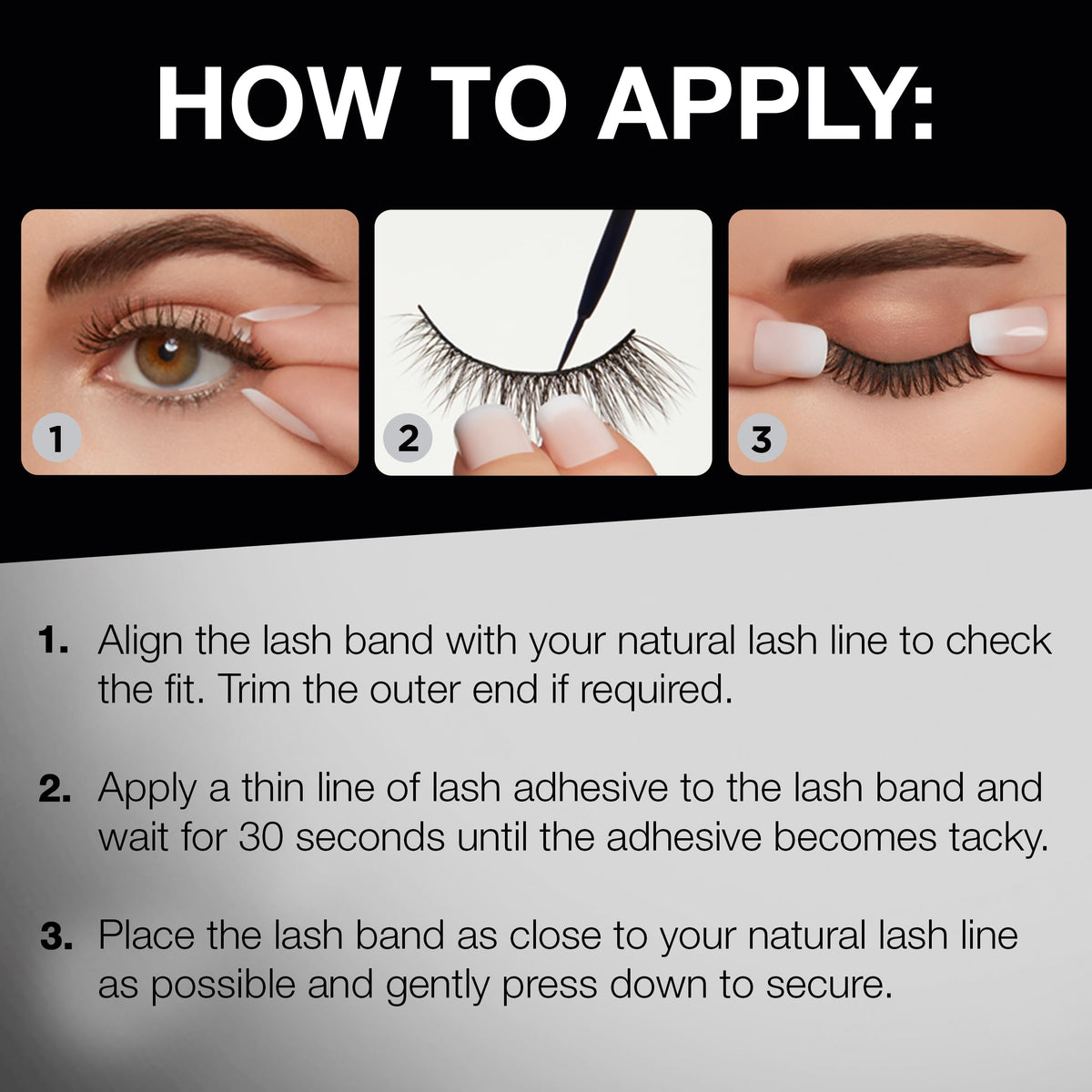 Ardell 3D Faux Mink 863 easy 3-step application for secure fit.