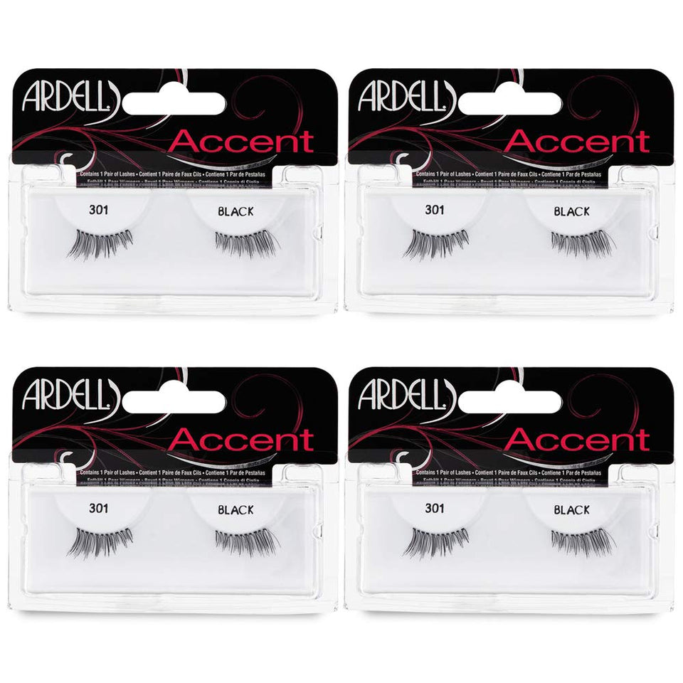 Ardell Accent Half Lashes 301 deliver a natural cat-eye look with wispy detailing.