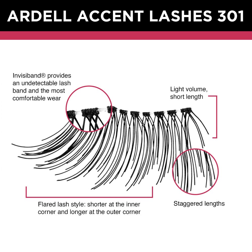Ardell Accent Half Lashes 301 outer corner lift for open-eyed appeal.