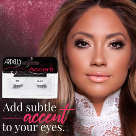 Ardell Accent Half Lashes 301 add wispy detail for subtle volume.