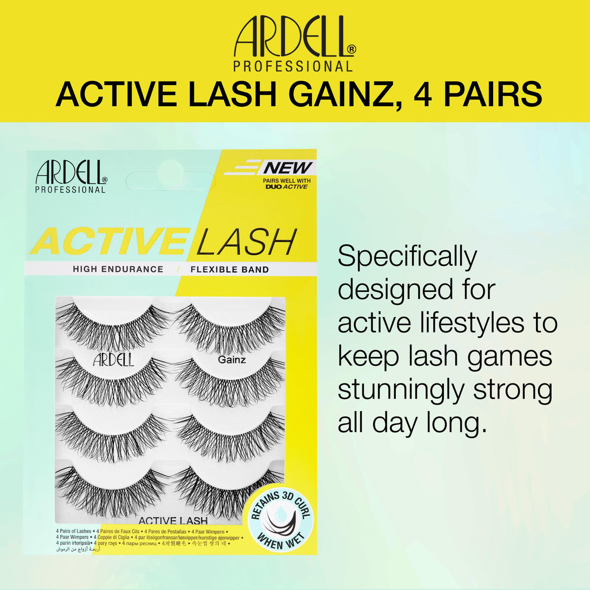 Ardell Active Gainz Lashes with wispy-light volume for a comfortable no-heavy look.