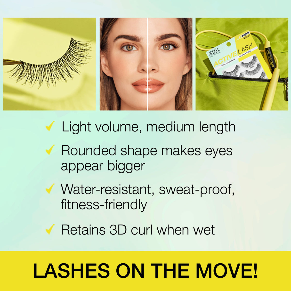 Ardell Active Gainz Lashes flexible lash band for seamless application and secure wear.