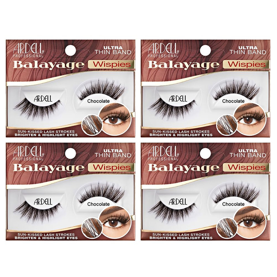 Ardell Balayage Wispies Chocolate 4-pack in packaging displays the product set.