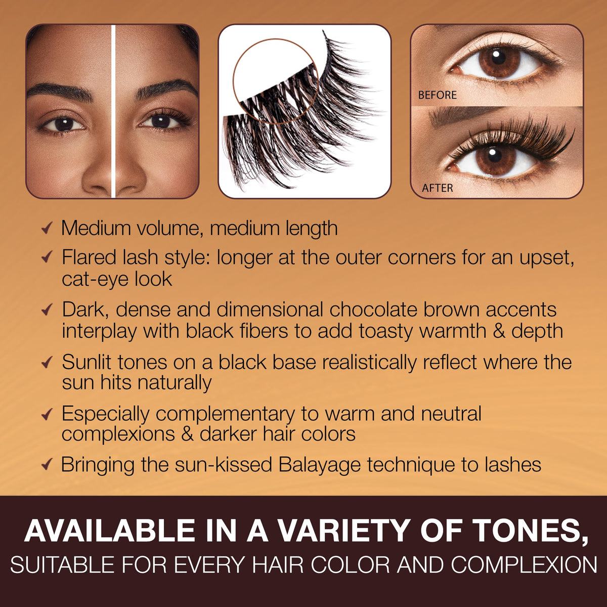 Ardell Balayage Wispies Chocolate close view highlights crisscross detailing.