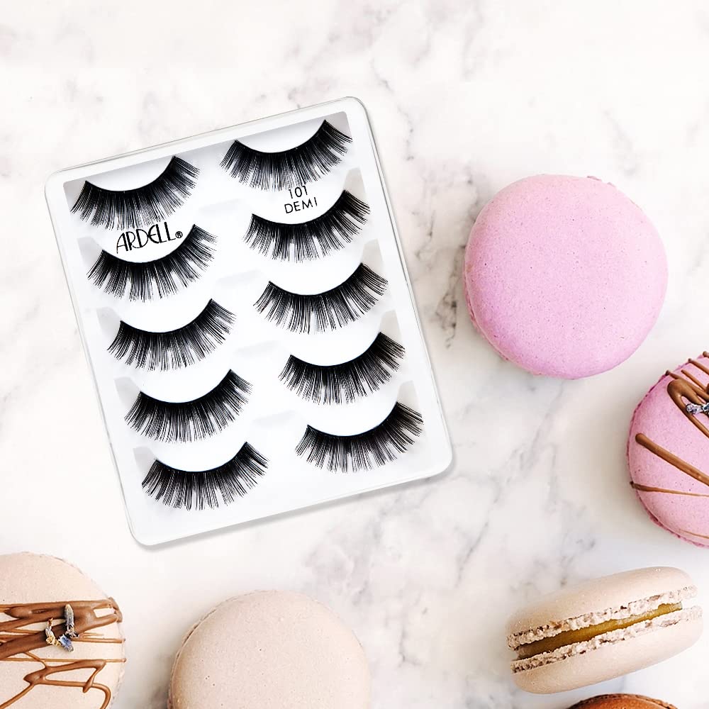 Ardell Demi Wispies 101 on-eye view shows rounded lashes for a wider-eye look.