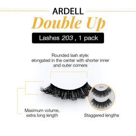 Ardell Double Up 203 packaging tray image highlights reusable lashes.