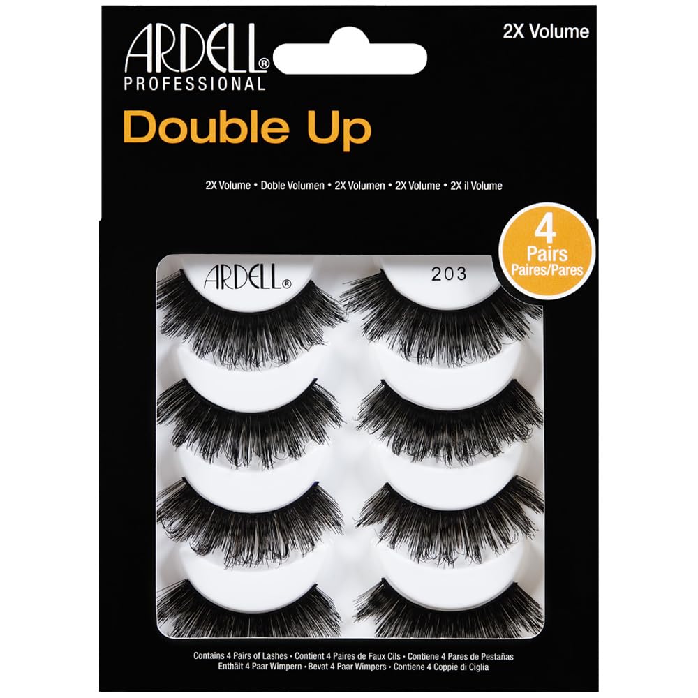 Ardell Double Up 203 strip lashes offer dramatic volume for bold eyes.