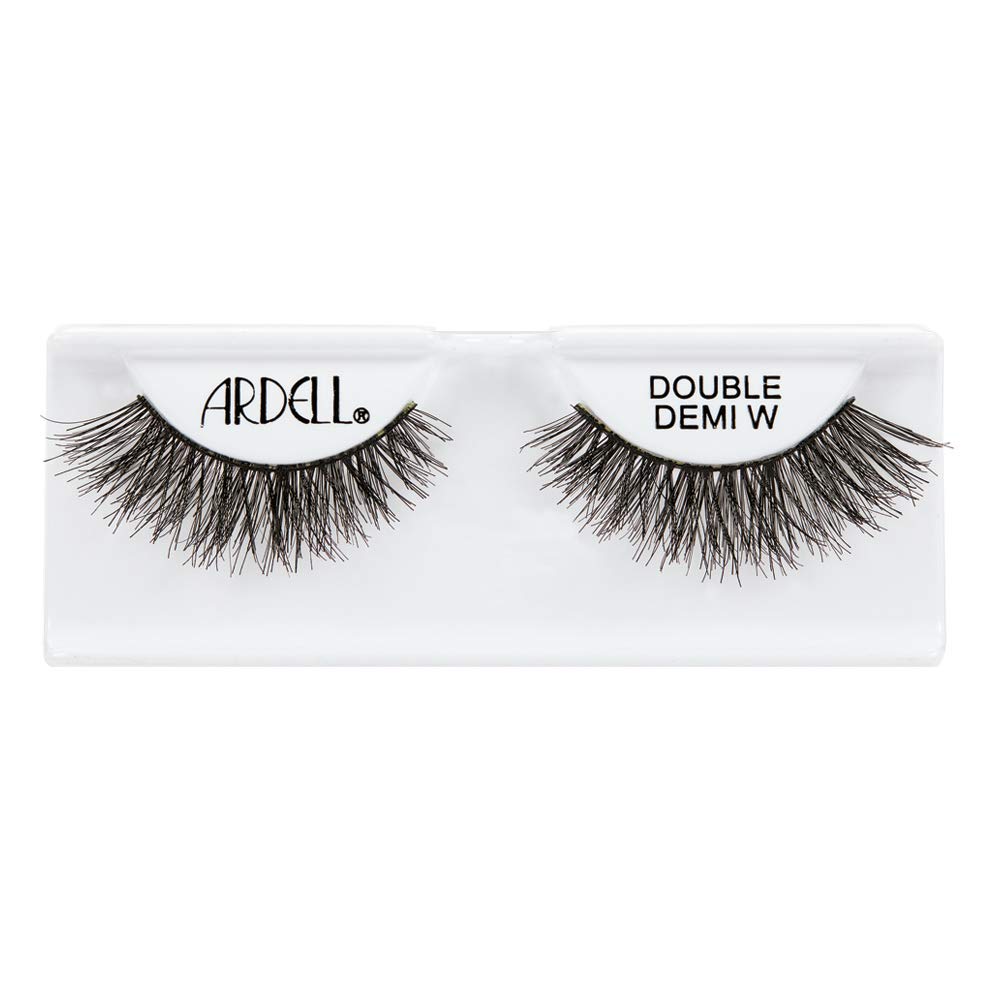 Ardell Double Up Demi Wispies strip application demonstrates bold lashes for evening drama.